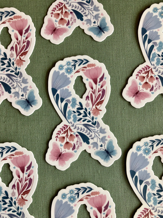 Floral Butterfly Baby Loss Ribbon 3” Vinyl Sticker