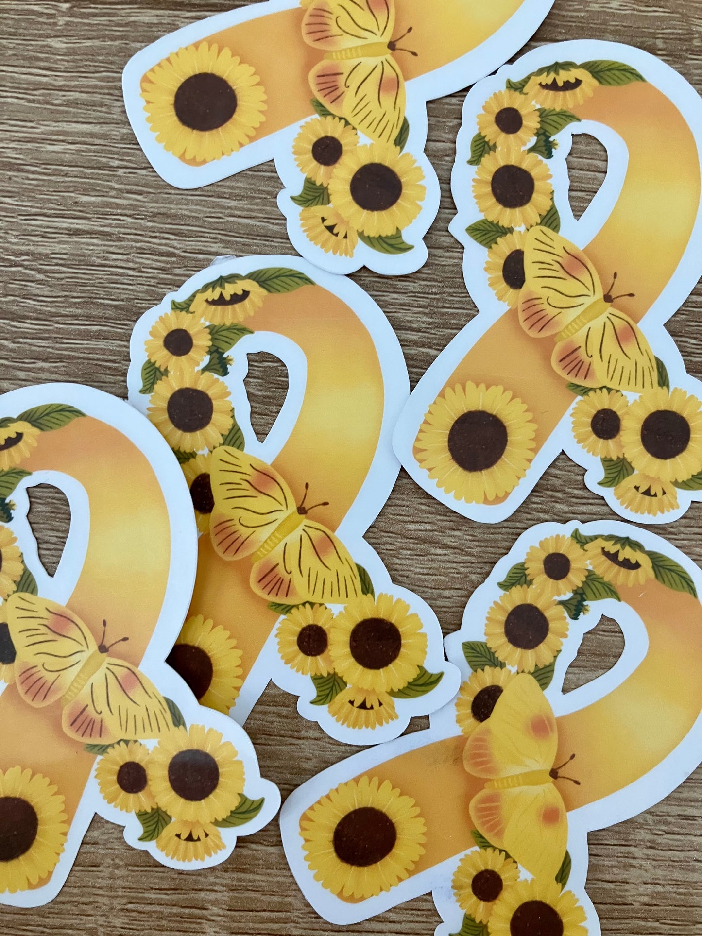 Childhood Cancer Awareness Gold Sunflower Butterfly Ribbon Weatherproof Sticker