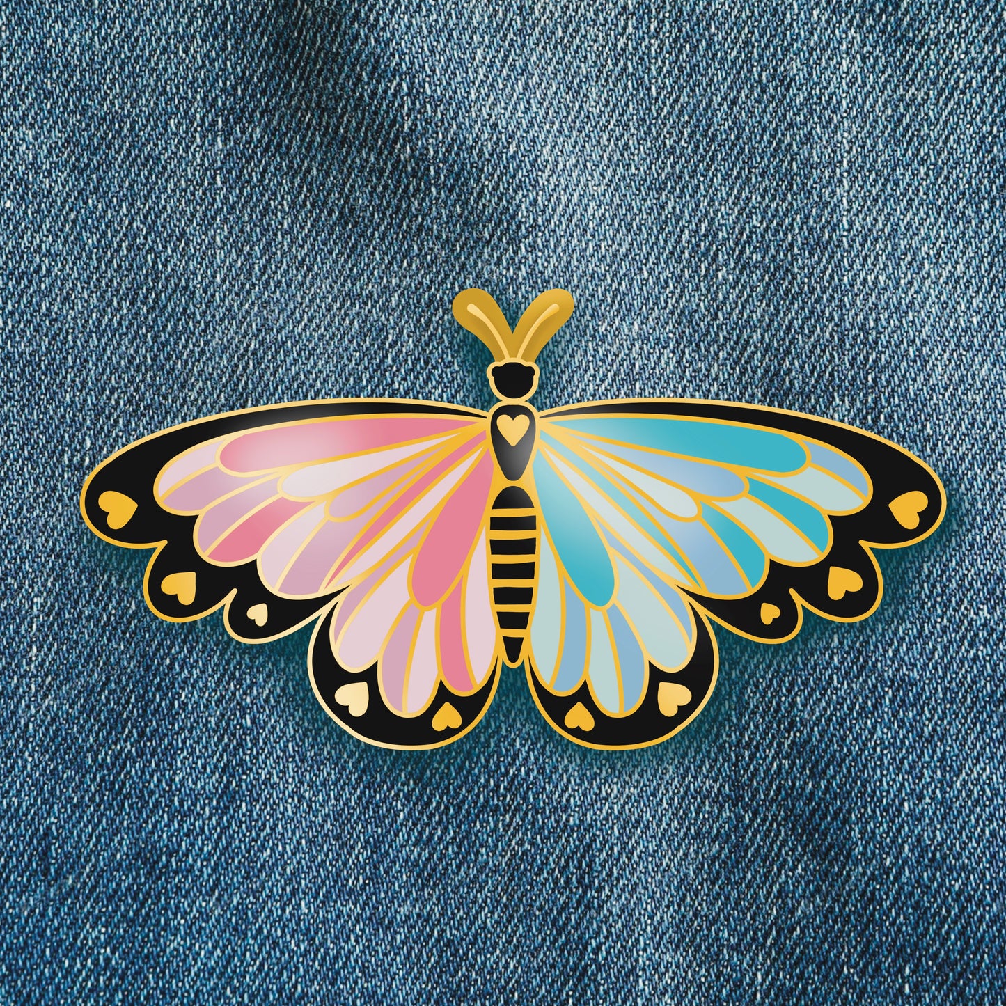 Pink, Blue, and Gold Baby Loss Butterfly Hard Enamel Pin