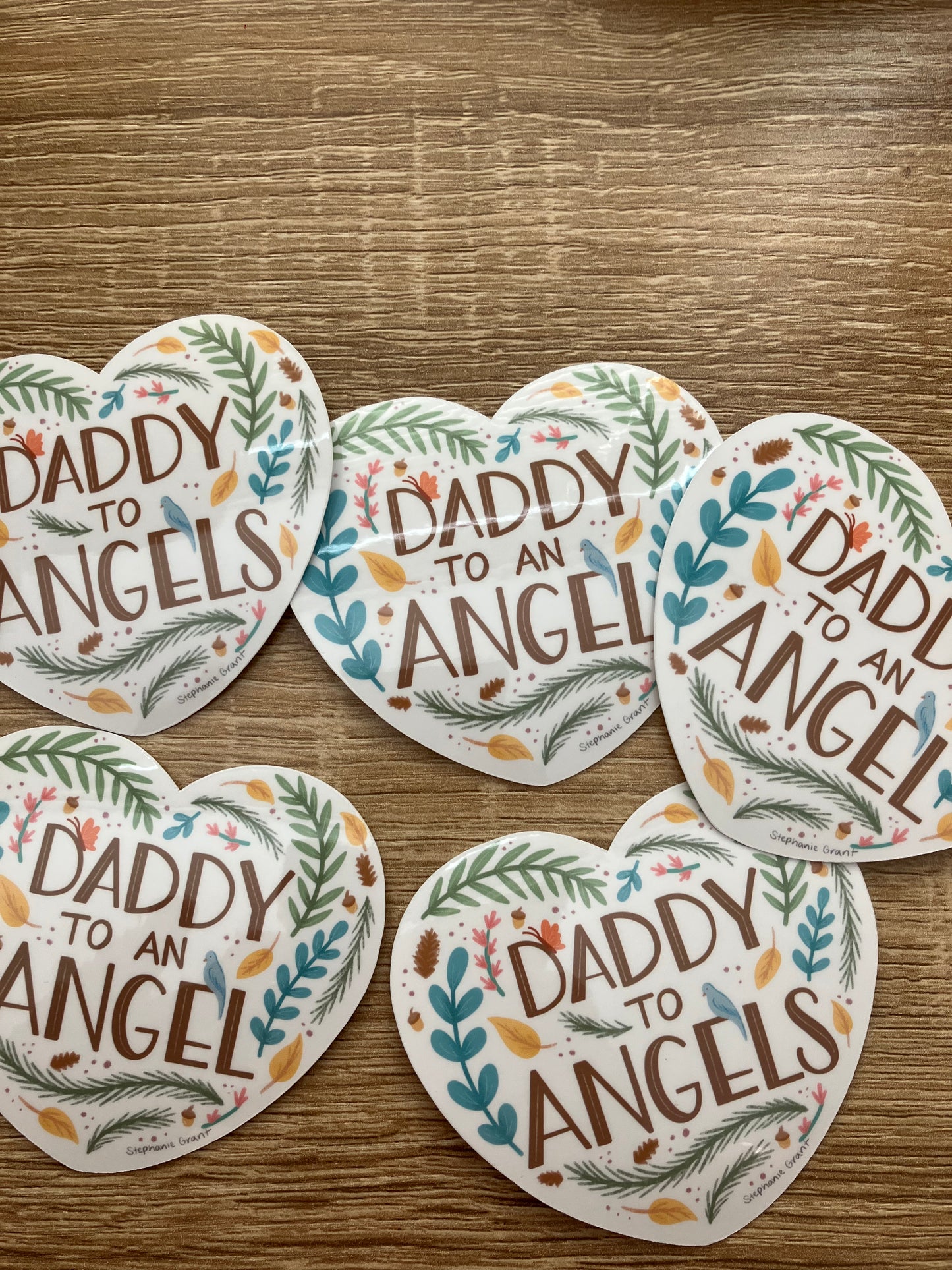 “Daddy to an Angel” greenery heart weatherproof sticker