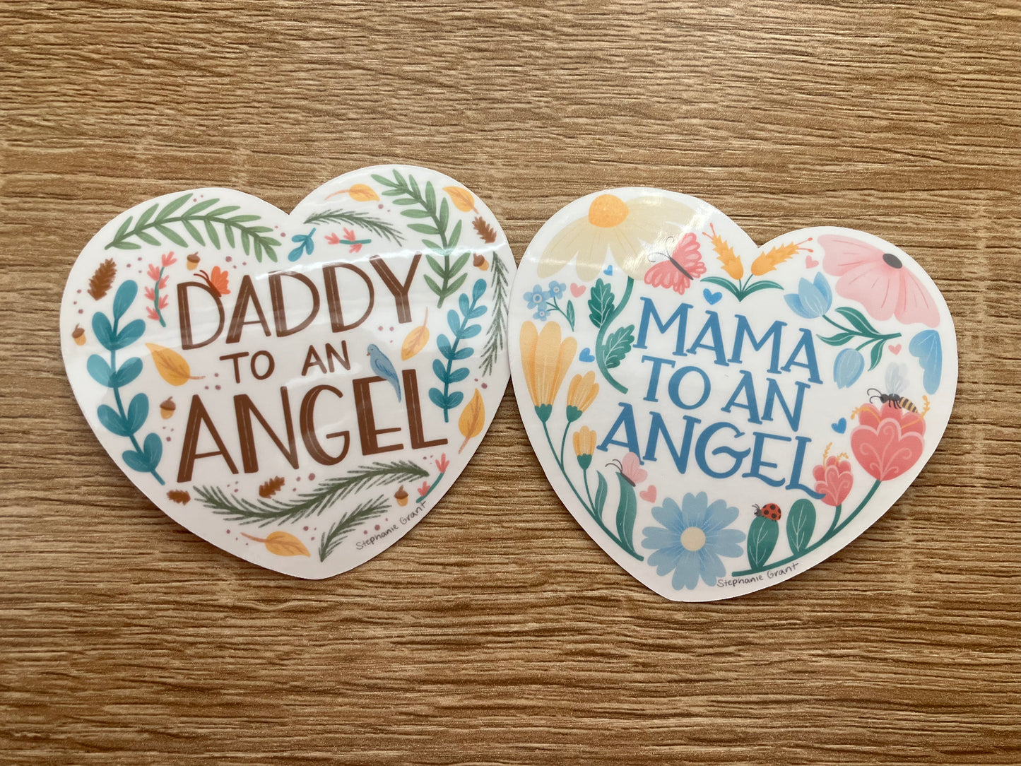 “Daddy to an Angel” greenery heart weatherproof sticker