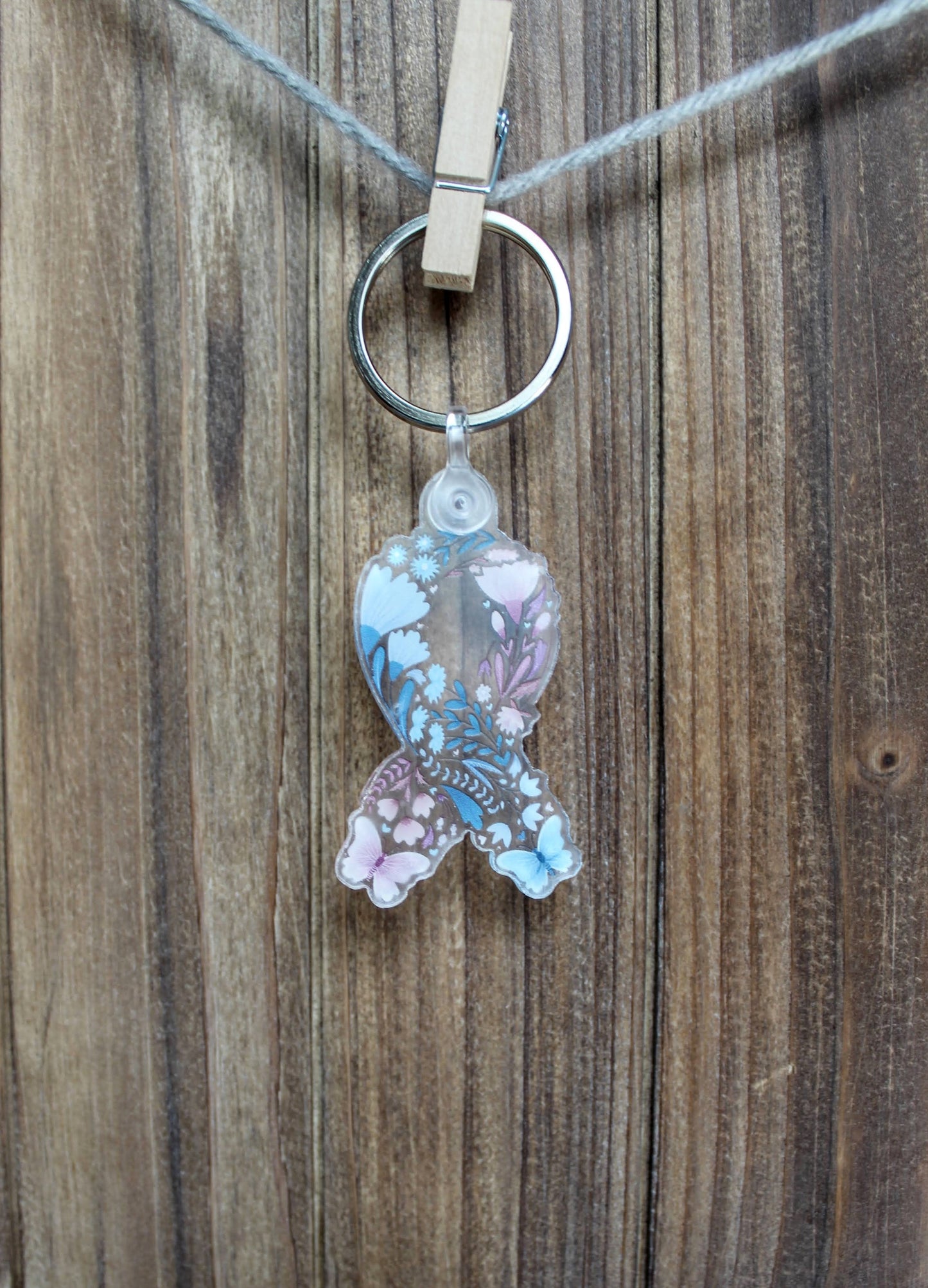 Floral Butterfly Baby Loss Ribbon 2” Acrylic Keychain