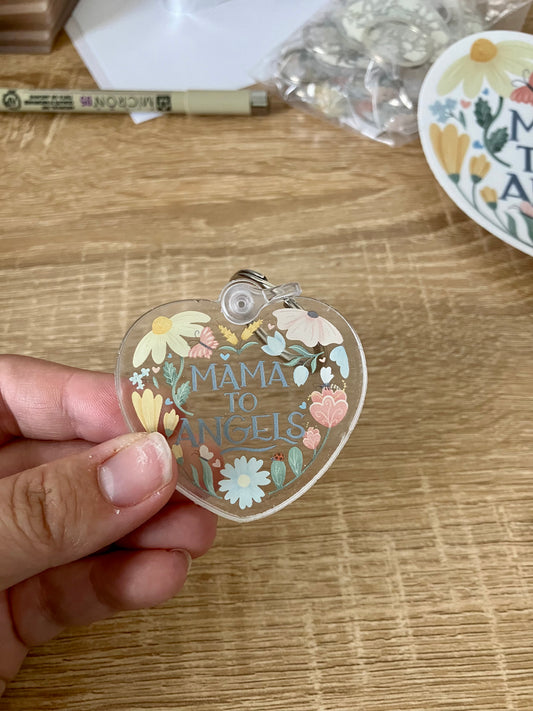 Floral “Mama to an Angel” or “Mama to Angels” 2” Acrylic Keychain