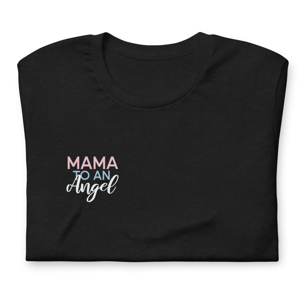 “Mama to an Angel” Baby Loss Ribbon Black Heather Short-sleeve unisex t-shirt