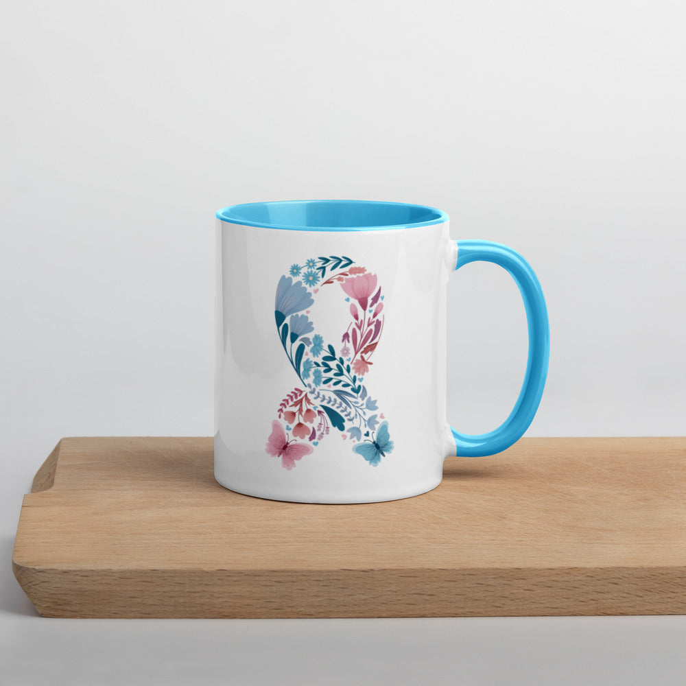 Floral Butterfly Baby Loss Ribbon Mug with Pink or Blue Inside