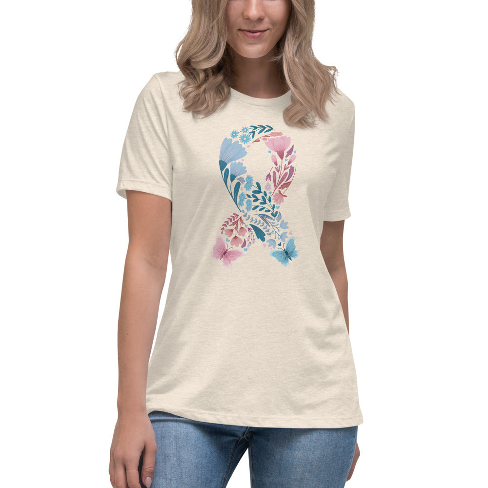 Floral Butterfly Baby Loss Ribbon Women's Relaxed T-Shirt